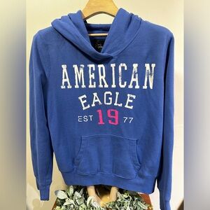 Vintage American Eagle Blue Graphic Hoodie Women’s Size XL Pullover Sweatshirt